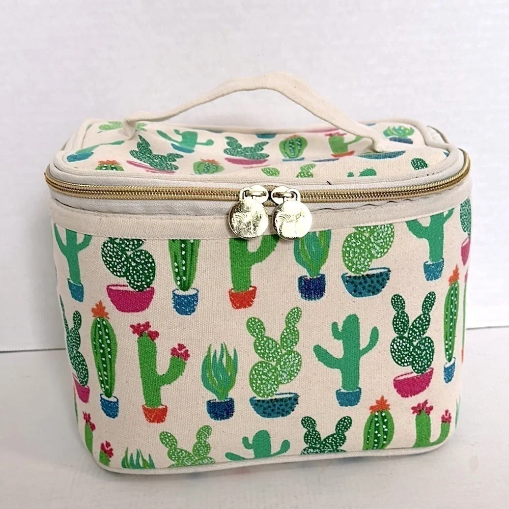 Dabney Lee Cactus Canvas Cosmetic Train Case Large Makeup Bag Travel EUC